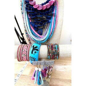 Bohemian Jewelry Lot With Necklaces Bracelets & Earrings - Multicolor Beads Wood